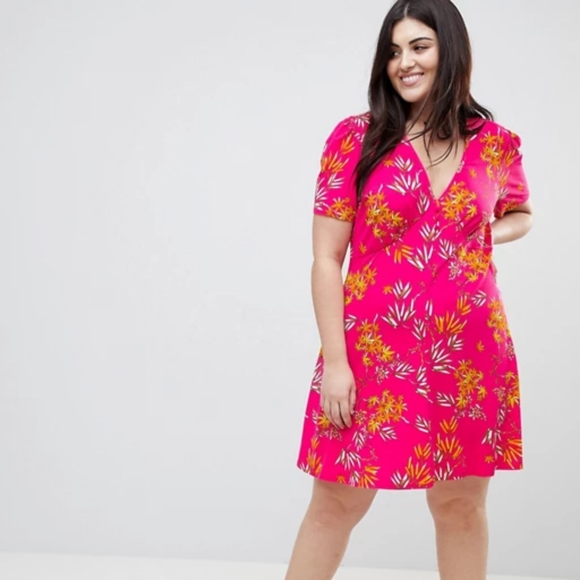 ASOS Mini Tea Dress High Neck Pink Bamboo Print